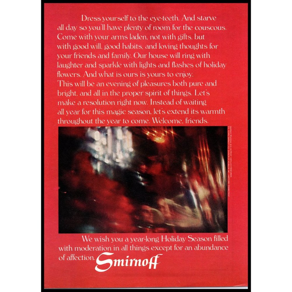 1978 Smirnoff Vodka Christmas Holiday Vintage Print Ad Blurred Lights Wall Art